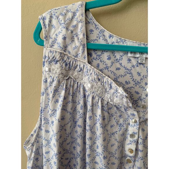 Eileen West Blue & White Floral Cotton Nightgown Size 3X - Picture 2 of 10